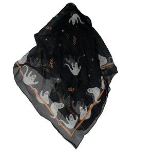 Halloween Ghost Boo black orange semi sheer scarf ITALY 21" square